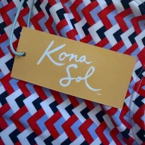 Kona Sol Red and Navy Geometric Swimwear